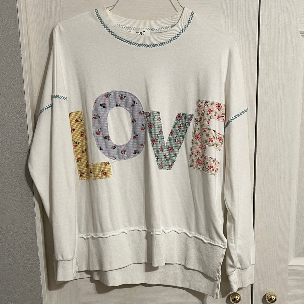 ODDY White Sweater with Colorful LOVE Design